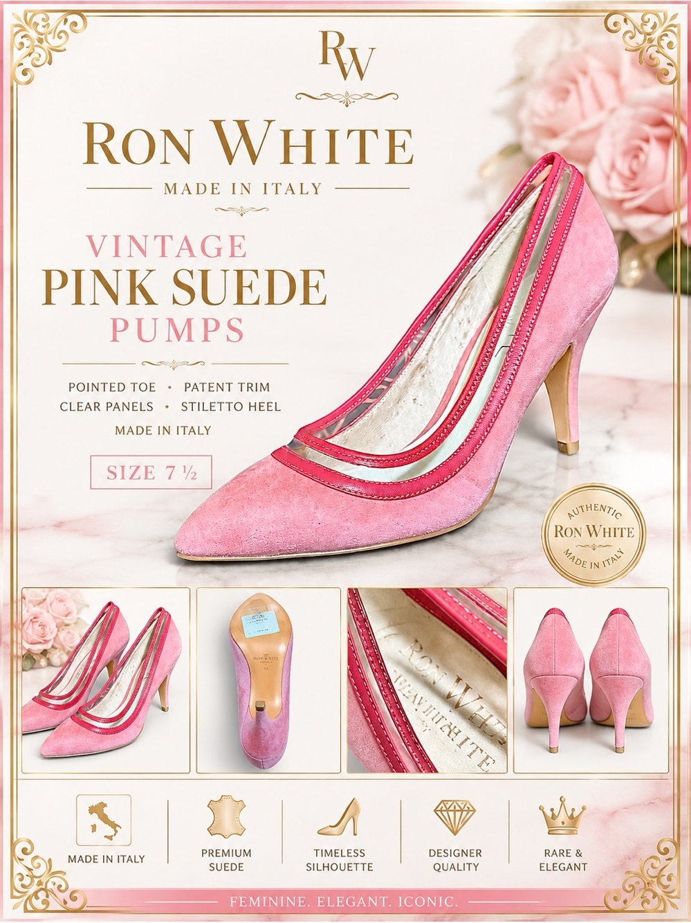 Ron White Pink Cherry Blossom Barbiecore Suede Pointed-Toe Pumps 7.5